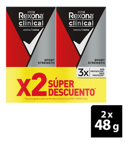 Oferta Desodorante Rexona Clinical Sport Crema X 48g X 2und