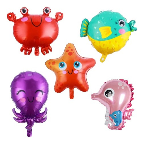 Kit Bouquet 5 Globos Animales De Mar De 60cm Aprox C/u