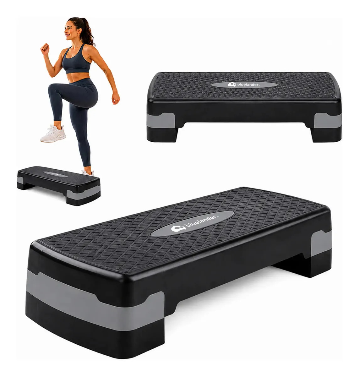 Endorfit Banco Para Ejercicio Aerobics Ajustable Step Con 2 Alturas Negro