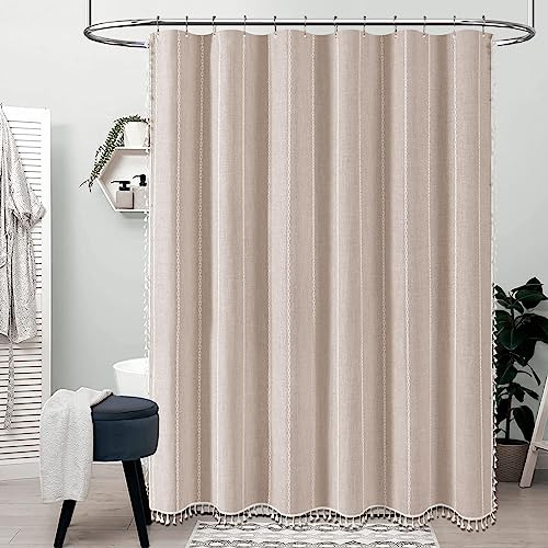 Cortina De Ducha Estilo Bohemio De Lino A Rayas 152 X 183 Cm