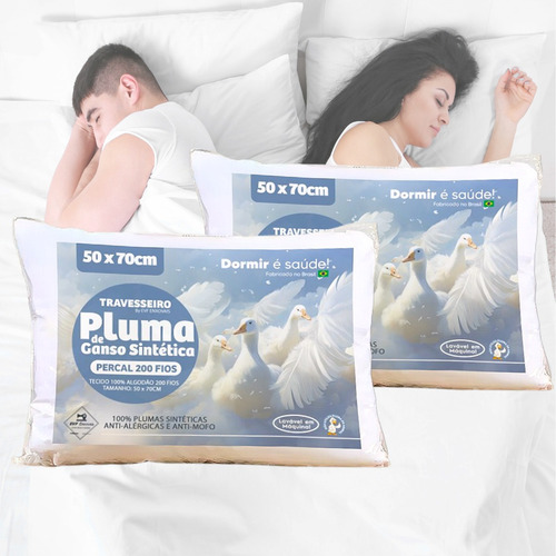 Travesseiro Algodão 200fios Pluma De Ganso 70x50 10 Unidades Cor Branco