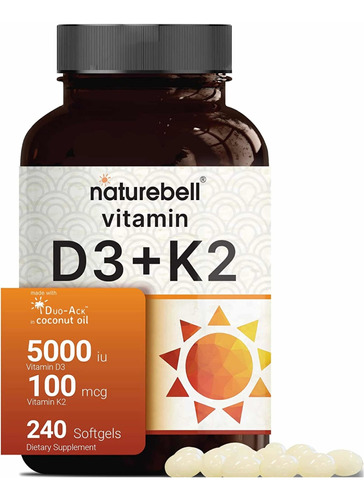 Vitamina D3 + K2 (mk7) Con Aceite De Coco Virgen 240 Softgel