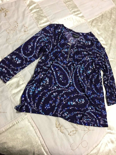 Liz Claiborne Blusa Para Dama Talla M Color Azul Floreada