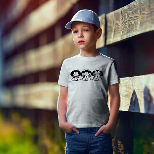 Imagen 5 de 6 de Remera Blanca Mafalda 3 Monos Sabios Hombre Mujer Niños