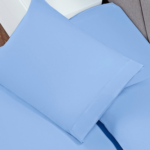Jogo De Cama Casal Padrão Fronha Lençol Elástico 3 Peças Box Cor Azul Desenho Do Tecido Lisa