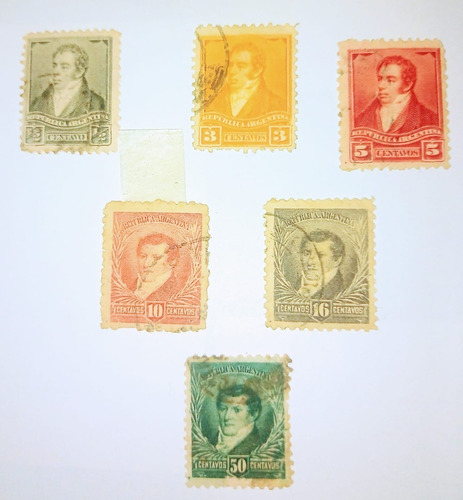 Serie 6 Estampillas Argentina Usadas 1892 Proceres