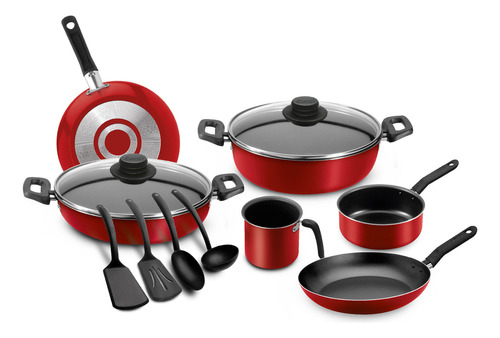 Batería De Cocina Ekco De 12 Piezas Roja Con Antiadherente Color Rojo