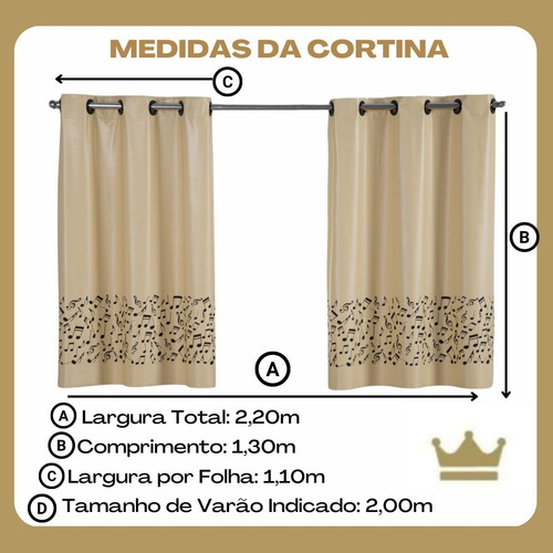 Cortina Blackout De Varão 2,20 X 1,30 Veda Luz Rapido Cor Marrom Notas Musicais