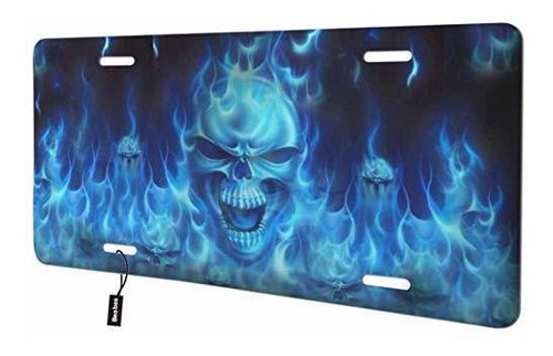 Marco - Beabes Blue Fire Skull Front License Plate Cover, An