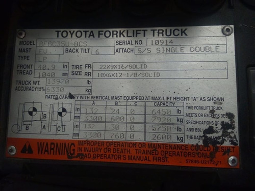 Imagen 5 de 5 de Montacargas Toyota Año 2012 Gas Lp 7000 Lb #133