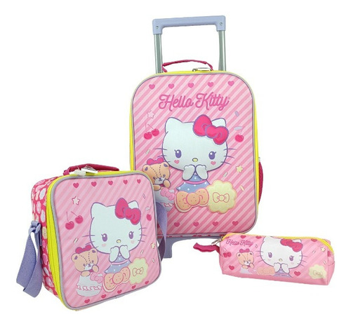 Mochila Set Maleta Scool 3d Tamaño A4 Hello Kitty Escolar