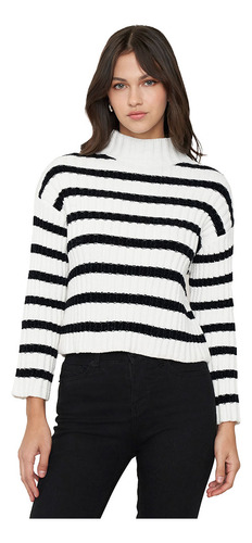 Sweater Mujer Chenille Rib Blanco Rayas Corona