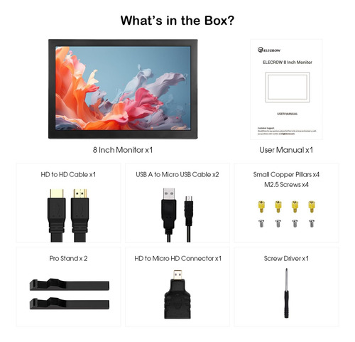 Monitor De Pantalla Táctil Elecrow 8 Pulgadas Small Portable