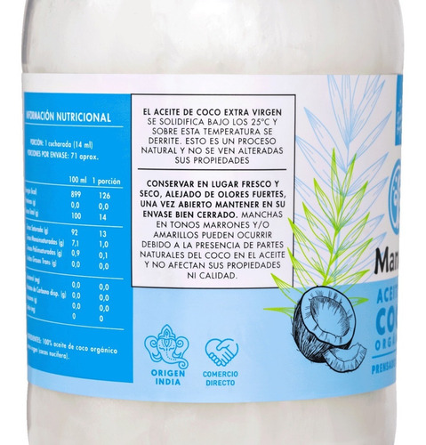 Natural Aceite De Coco Orgánico 1 Lt - Manare