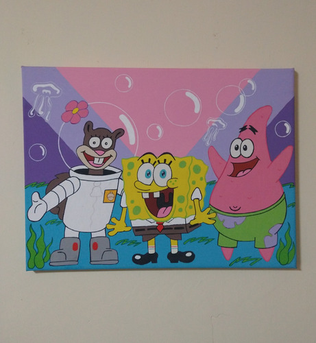 Cuadro De Bob Esponja De 30 X 40 Cms Hecho A Mano