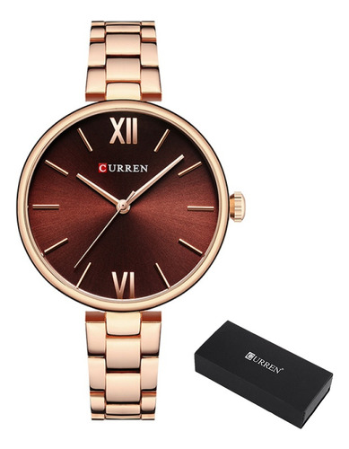 Reloj De Cuarzo Impermeable Curren Casual Para Mujer Color De La Correa Rose Coffee