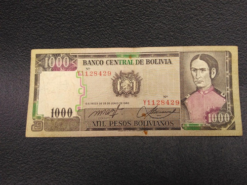 Makuka: Antiguo Billete Bolivia 1000 Pesos Bol8 Mnn