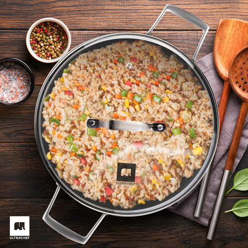 Arrocera Antiadherente 3.8 L Olla Baja 28 Cm Con Mango Inoxi
