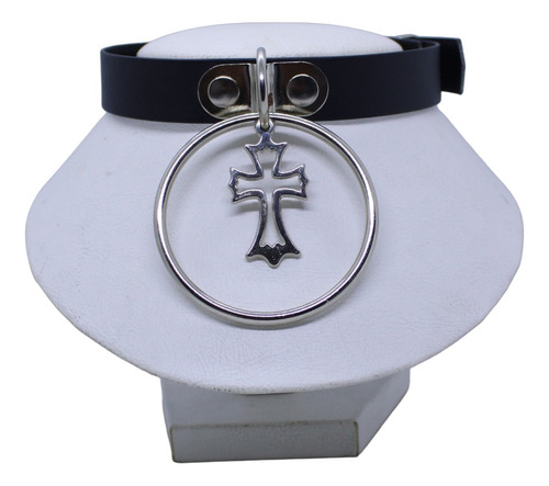 Choker Argolla Cruz Bdsm Aesthtic Cuero Sintetico Religion