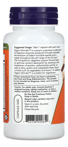 Digest Ultimate Now Foods 60 Veg Cápsulas Produto Importado
