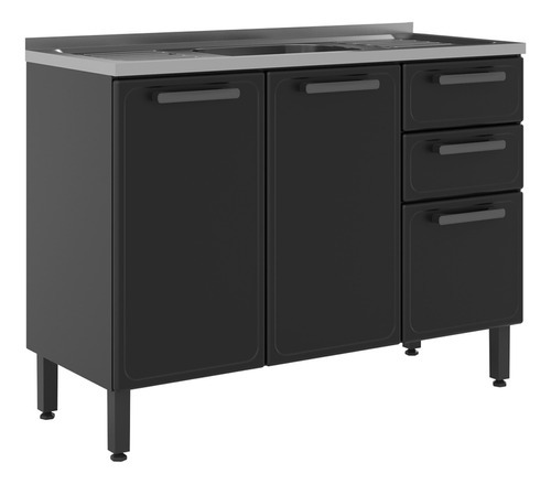 Mueble Inferior De Cocina En Acero 120 Cm Con Lavaplatos Color Gris oscuro