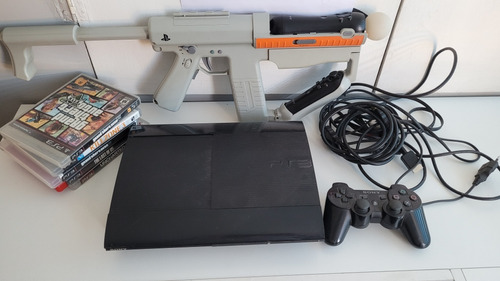 Ps3 Black + 5 Juegos + 1 Control + 1 Pistola Compatible