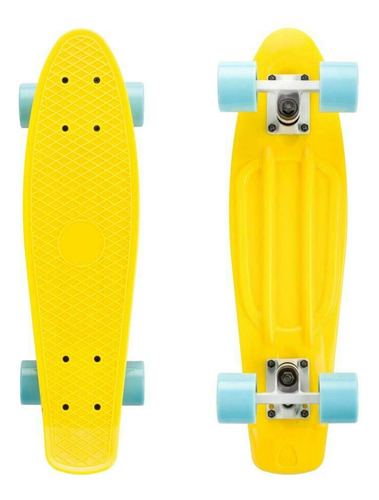 Skateboard Amarilla Con Tablero De Crucero De Ruedas Azules