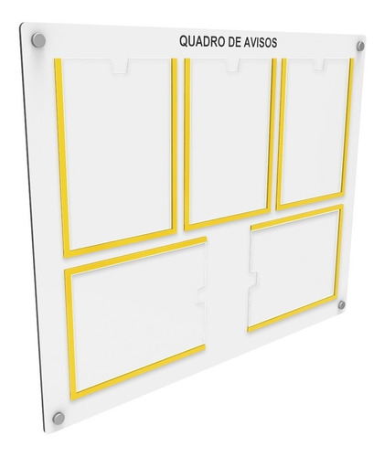 Quadro De Aviso C/ 5 Displays Em Acrílico P/ A4 - Amarelo