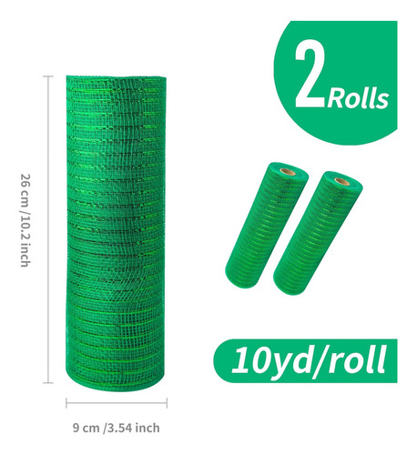 2 Rollos De Cinta De Malla De Poliéster Verde Para Navidad