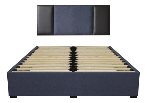 Cama Recamara - Base Box Cabecera Roma Azul King Size