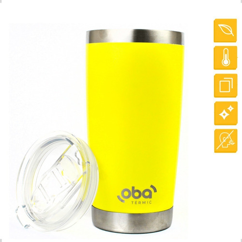 Copo Termico Tampa Abridor 591ml Amarelo Neon Cerveja