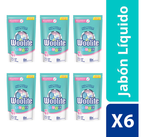 Combo Woolite Jabon Liquido Para Ropa Bebe 900ml X6 Unidades