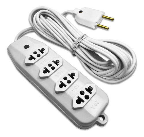 Extensão Tripolar 4 Tomadas Com Cabo 3m Slim Régua Br Cor Branco