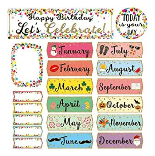 Tablero De Anuncios De Confeti Happy Birthdays Con Texto