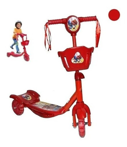 Patineta Niños Color Rojo Con Stickers Disney Luz +sonido