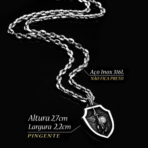 Corrente Colar Pingente Arcanjo Miguel J-1430 Aço Inox Prata