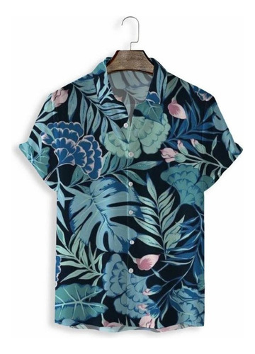 Blusa De Hombre Con Solapa Estampado Hawaiano