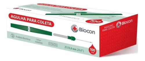 Agulha Para Coleta De Sangue A Vácuo 21g 25x8 100 Unidades