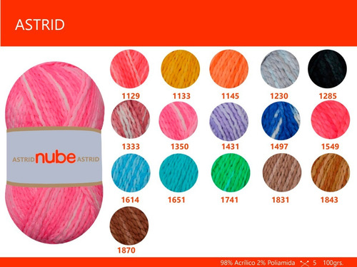 Imagen 2 de 3 de Hilado Nube Astrid X 1 Ovillo - 100 Grs. Por Color