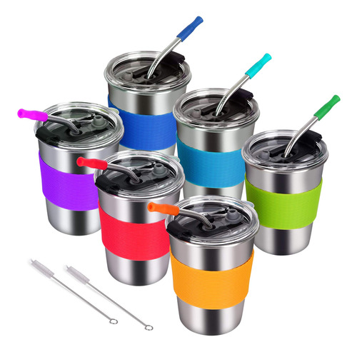 Vaso Acero Inoxidable Para Niño Juego 6 Taza Tapa 12