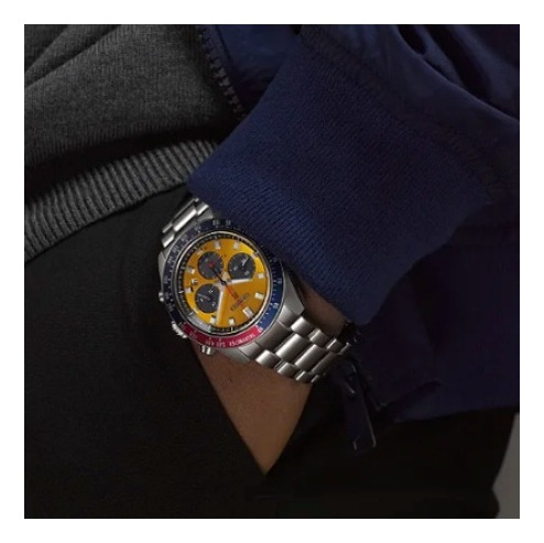Relógio Seiko Masculino Prospex Speedtime Automatic Ssc947p1 Prateado Azul Dourado