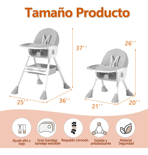 Silla Periquera Bebé Alta Ajustable Para Comer Con Plegado
