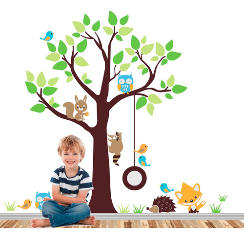 Vinilos Decorativos Infantiles Arbol Unisex Animales Bebe 