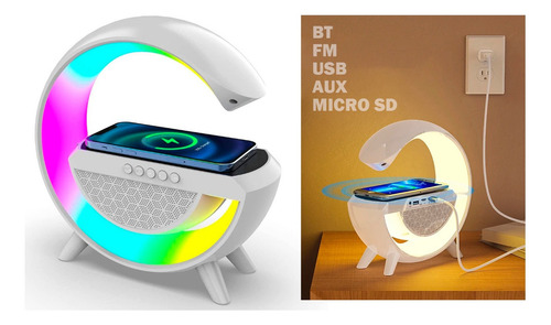Cargador Inalambrico Parlante Bluetooth Lampara Usb Radio Color Blanco