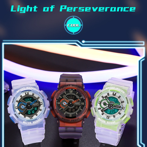 Relógio Sanda 3029, resistente à água, fluorescente, moldura analógica, cor verde fluorescente