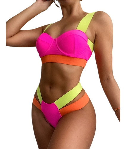 Traje De Baño Push Up Bikini Para Mujer, Color Neón