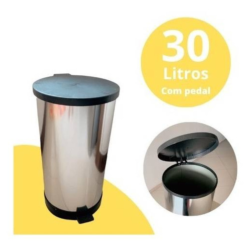 Lixeira Escritório Com Pedal 30 Litros Metal Com Lâmina Inox