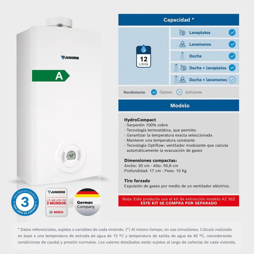 Calefont A Gas Gn Junkers Hydrocompact Wtd12 Caja Abierta (Reacondicionado)
