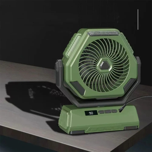 Ventilador De Camping Portátil Recargable Con Luz Led Y Ganc Verde