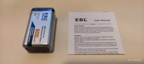 EBL Baterías de 9 V, batería recargable de 9 V, 600 mAh, baterías de litio  6F22 para detector de humo, larga duración (paquete de 4)